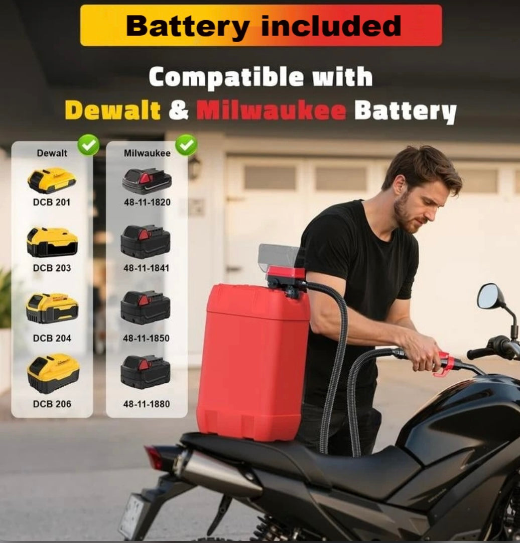 Cordless Fuel Transfer Pump Compatible with DeWalt 20V & Milwaukee 18V Batteries