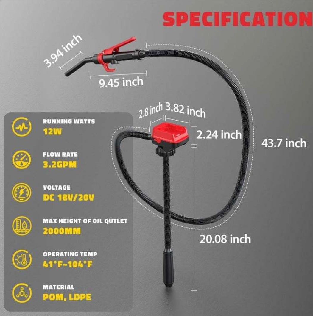 Cordless Fuel Transfer Pump Compatible with DeWalt 20V & Milwaukee 18V Batteries